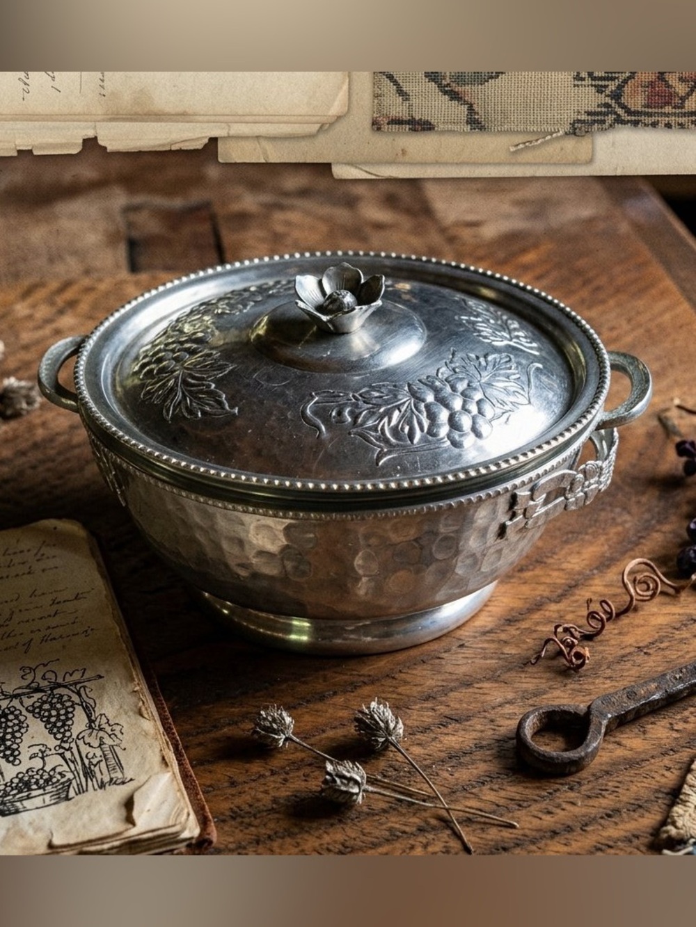 Vintage | Hand-Hammered Aluminum Covered Bowl